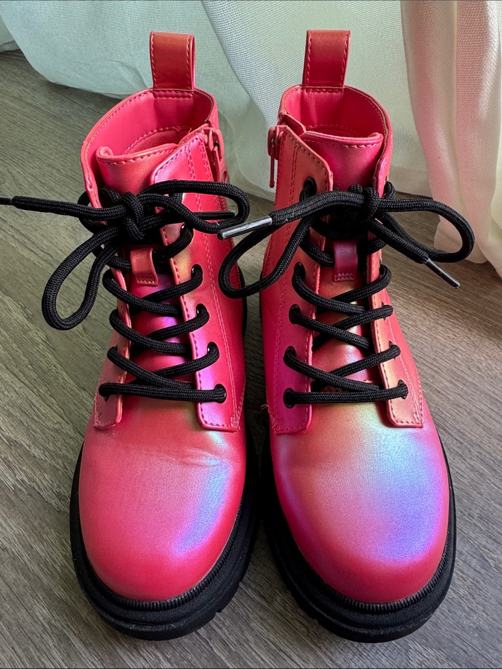 Girl’s art class Pink Iridescent Combat Boots
